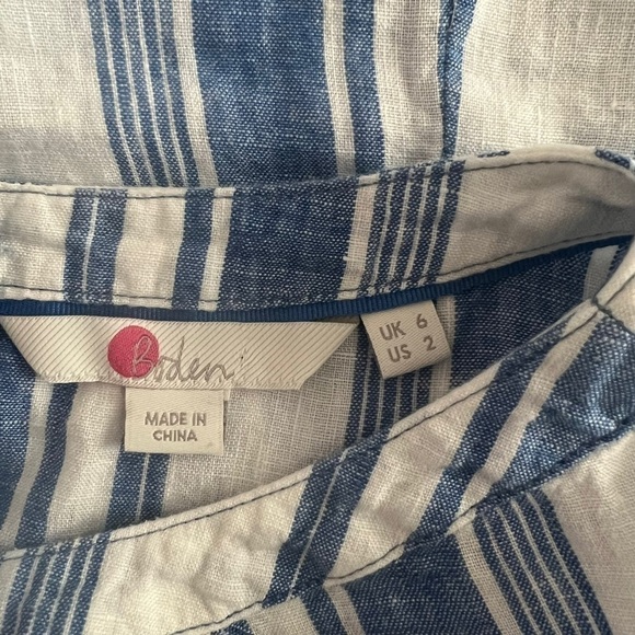 Boden - Blue & White Striped Linen Button Blouse Shirt Sz 2 - Picture 5 of 5